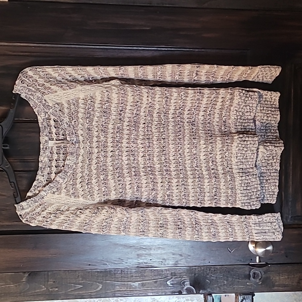 Long Sleeve Aéropostale Striped Grey Tan and White Thin Spring Sweater Sz Large